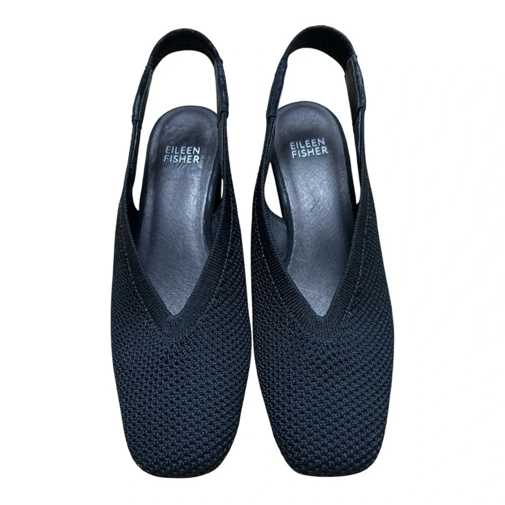 Eileen Fisher Vasa Black Textured Knit Slingback Heels 6.5 - Picture 1 of 7